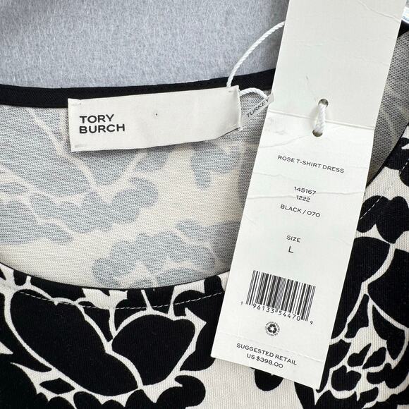 Tory Burch NWT L Rose Print Soft Knit Short Sleeve Cotton T-Shirt Dress - Picture 9 of 11